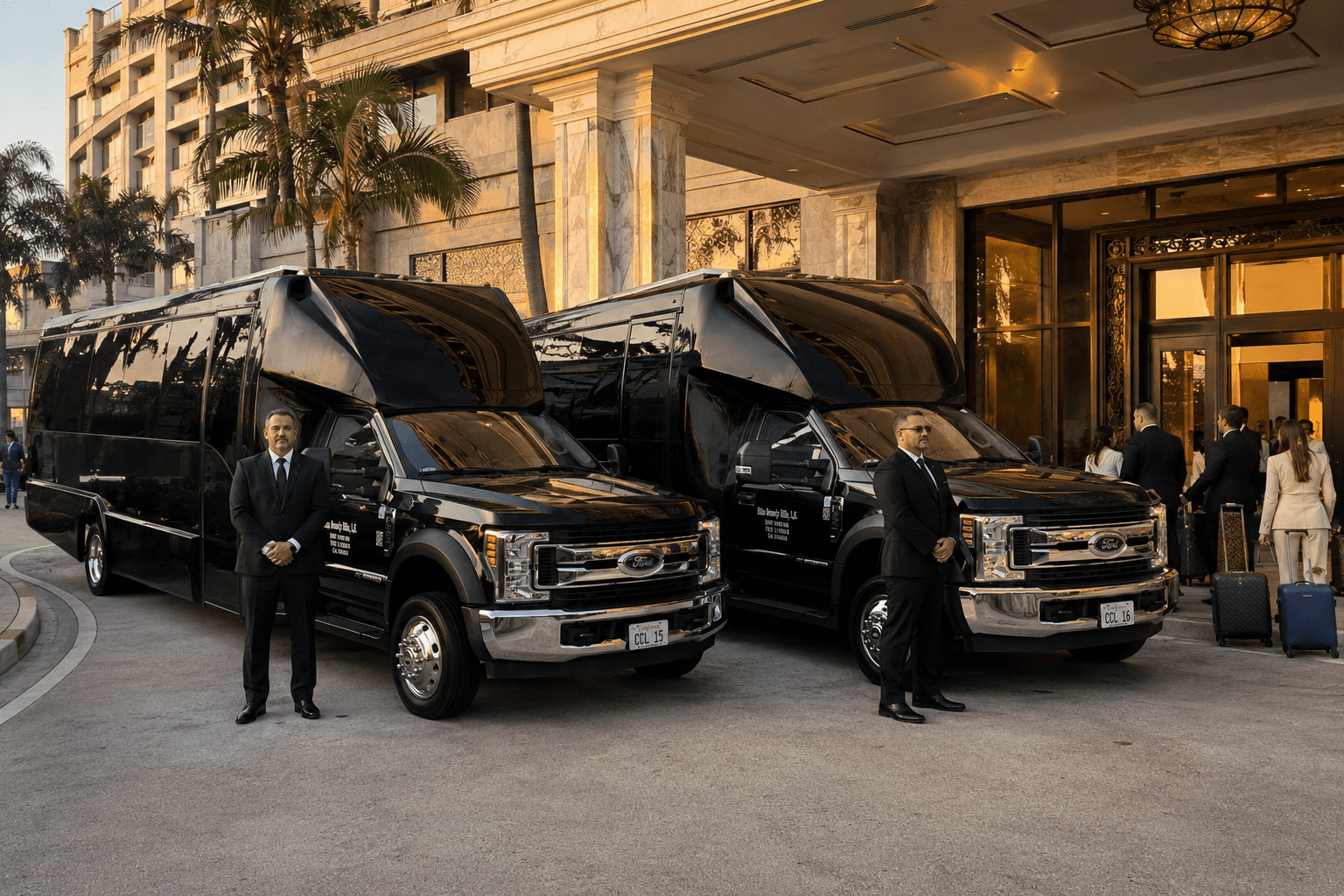 Multiple Elite BHLS mini coaches for large group event transportation
