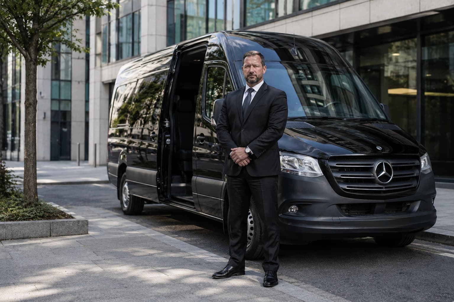 Corporate team boarding a charter bus for a multi-office inspection tour in Los Angeles
